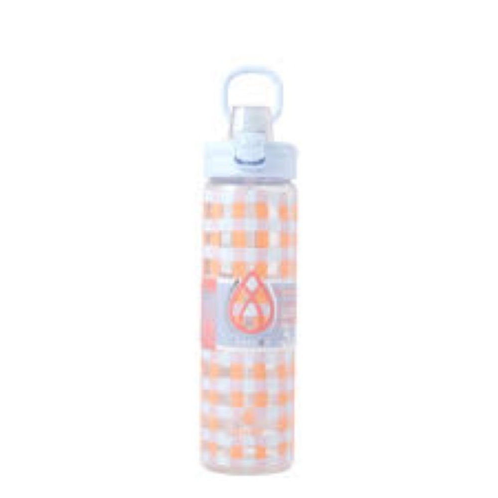 BRAND NEW Manna 32 oz Glass Orange and Light Blue Checkered Water Bottle